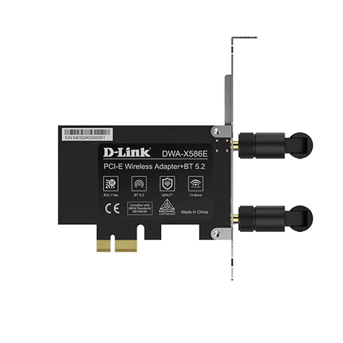 D-Link DWA-X586E AX5400 WI-FI 6E Bluetooth 5.2 PCIe Adapter, Tri band 6/5/2.4 GHz, Bluetooth 5.2, Heatsink, Support WPA 3