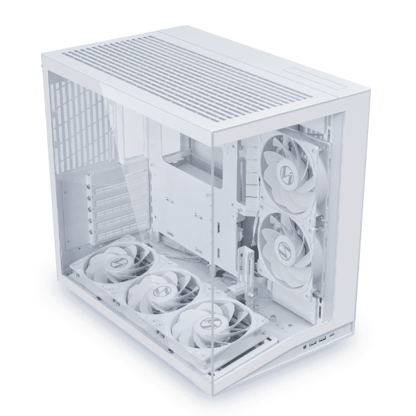 Lian Li O11D mini V2 Flow White Computer Case, 5x Pre-Installed Reverse Blade Fans, Supports ATX, M-ATX, Mini-ITX, and ATX Back-Connect motherboards, Adjustable Vertical GPU Bracket, Supports up to 360mm top radiator, Supports 9 x 120mm fans | O11DMIV2FW