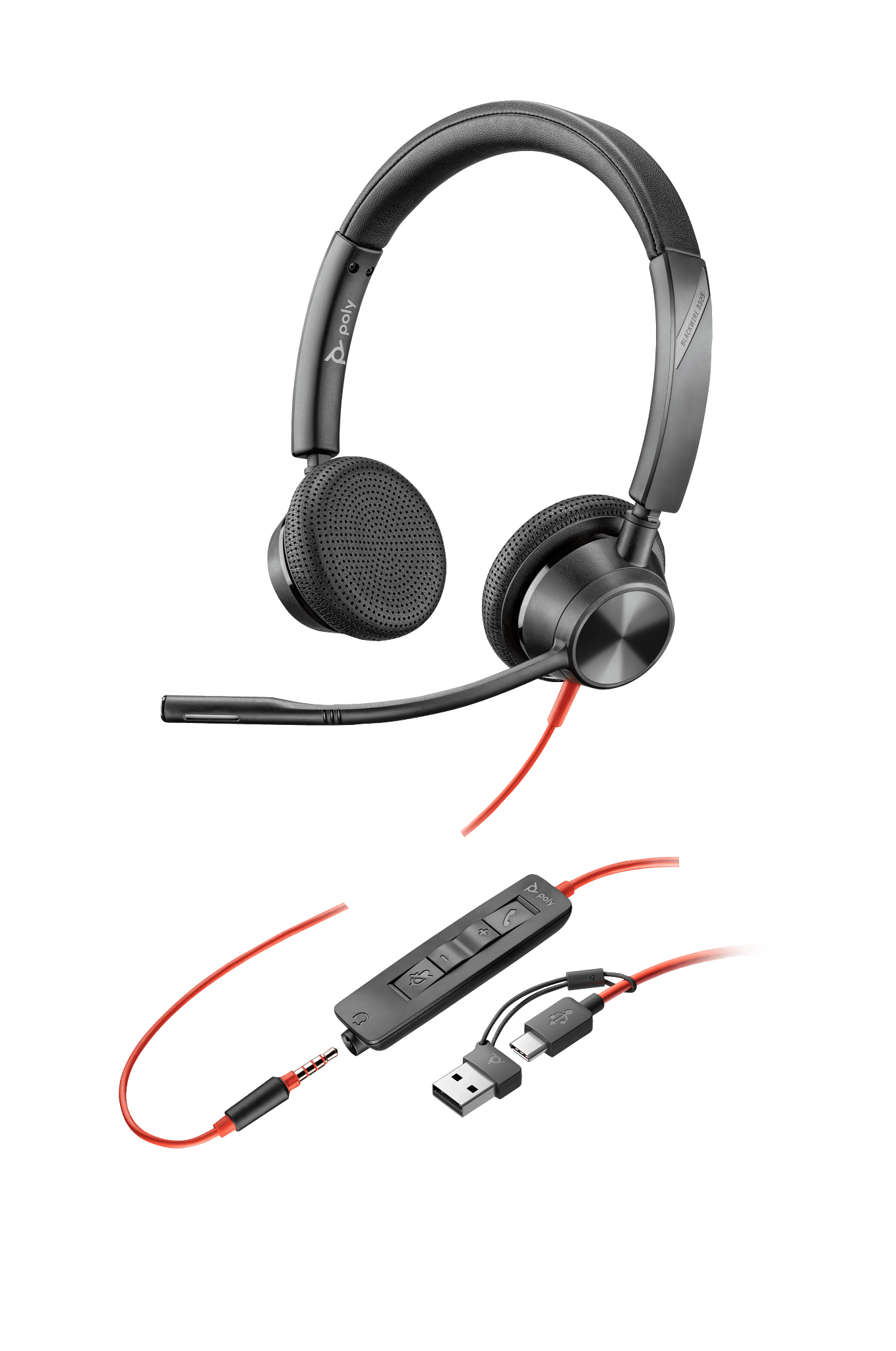 Poly Blackwire 3325 Stereo USB-C Headset +3.5mm Plug +USB-C/A Adapter, Noise cancelling Microphone | 8X221AA