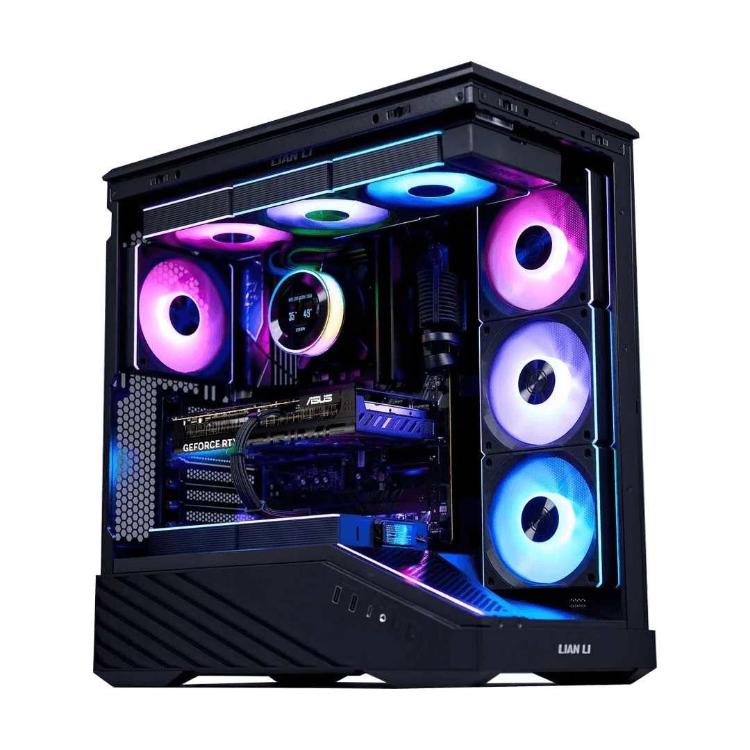 Elite Gaming PC: AMD Ryzen 7 9800X3D + ASUS PRIME RTX 5070 12GB GDDR7, 32GB DDR5 6000MHz RGB, 2TB PCIe NVMe SSD, 360mm Lian Li HYDROSHIFT II LCD AIO, 850W Platinum ATX 3.1 PSU, WiFi 6E, Lian Li V100R ARGB Case