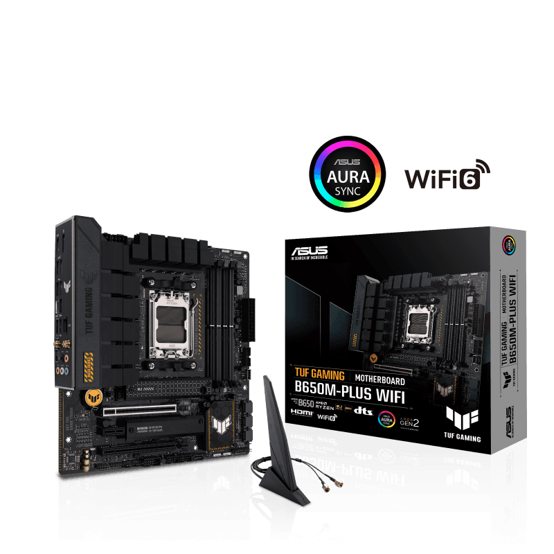 ASUS TUF Gaming B650M-Plus Wifi DDR5 Micro ATX Motherboard, AMD Socket AM5, B650 Chipset, 2.5Gb Ethernet, Bluetooth, WiFi 6E 5GHz, Max 128GB 4xDIMM Memory, PCIe 4.0x16, 2xM.2 Slot | 90MB1BF0-M0EAY0