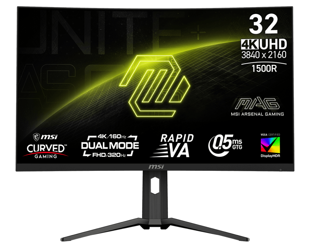 MSI MSI MAG 321CUPDF Gaming Monitor, 32 inches of stunning Rapid VA, Dual mode with UHD 160Hz and FHD 320Hz. Equipped with 0.5ms (GtG, Min.) response time, Frameless Design, VESA DisplayHDR 400, AI Vision | 9S6-3DC54A-036 - product view 1 of 5