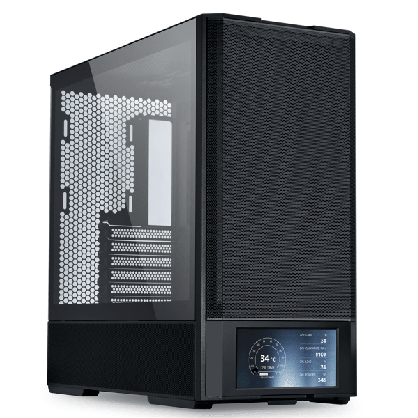 Lian Li LANCOOL 207 DIGITAL M-ATX Mid Tower Case, 6-inch LCD Screen, 4 x Performance Fans pre-installed, ATX Motherboard, 360mm Radiator Support, Front Side PSU, Direct GPU Airflow, Cable Management Friendly, Black | LAN207DX PC Case image