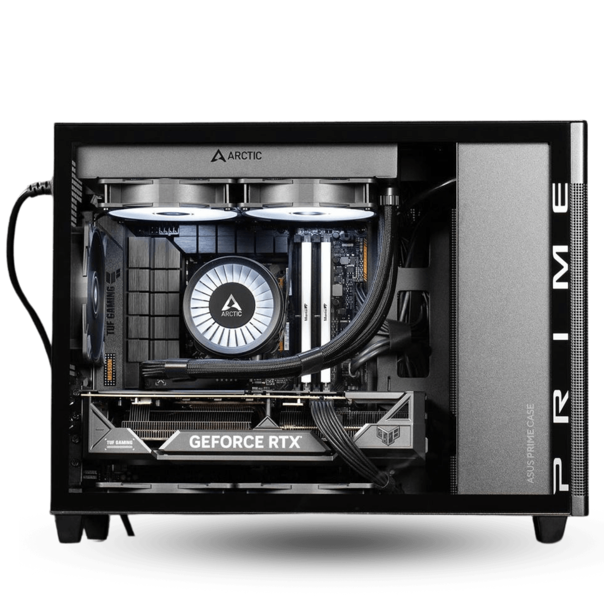 Asus ASUS Powered High-End 8K Video Rendering PC - Intel Core i9-14900KF 24 Cores 32 Threads, NVIDIA RTX 4070 SUPER 12GB, 64GB RAM 6000MHz DDR5, 2TB SSD Gen 4 990 PRO, 850W 80+ Gold PSU, 360mm Liquid Cooler, Wi-Fi 6E +BT - product view 1 of 5