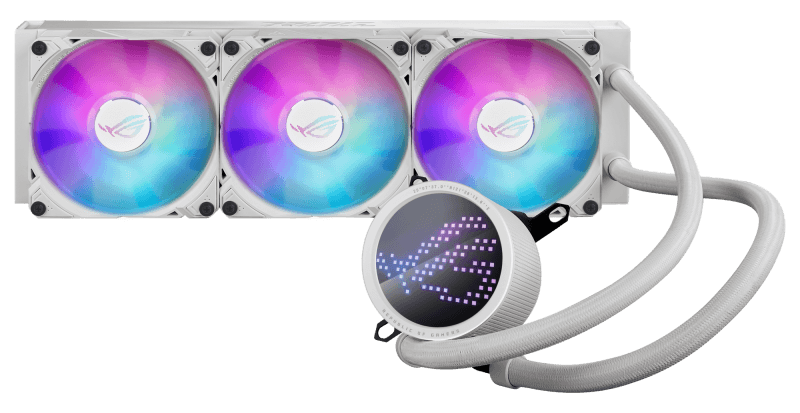 Asus ASUS ROG Ryuo III 360 ARGB CPU LIQUID COOLER White Edition(3x addressable 120mm radiator fans, Anime Matrix??? LED display, compatible with Intel LGA 1700, 115x, 1200 & AM4, AM5 socket, white),90RC00I2-M0UAY0,|UPC: 195553943277 - product view 1 of 5