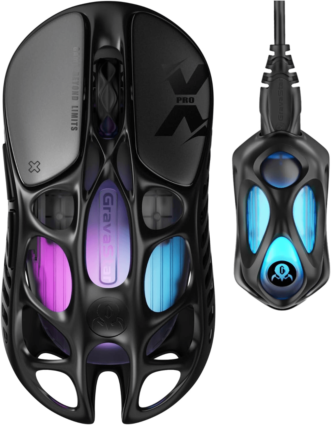 GravaStar Mercury X Pro Wireless Gaming Mouse, Come with 8K Dongle – 32,000 DPI PAW 3950 Sensor, 8,000Hz Polling Rate, Only 49g, Magnesium Alloy Hollow Frame, RGB Lighting, 5 Programmable Buttons image
