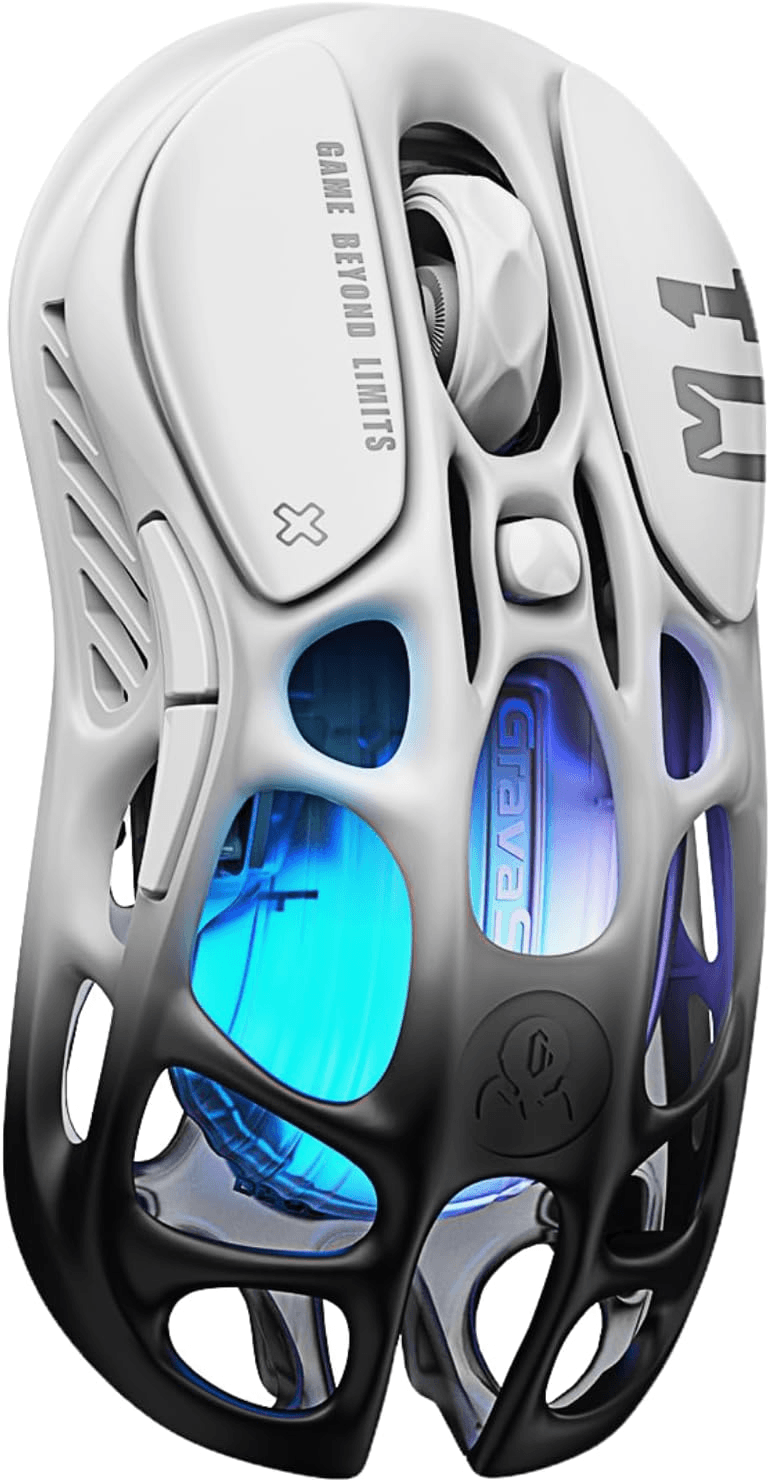 GravaStar Mercury M1 Pro Wireless Gaming Mouse, Lightweight Magnesium Alloy, 26,000 DPI, PAW3395DM Sensor, 5 Programmable Buttons, Support Wired/2.4GHz/BT, Up to 200 Hours Battery Life-Gradient Black image