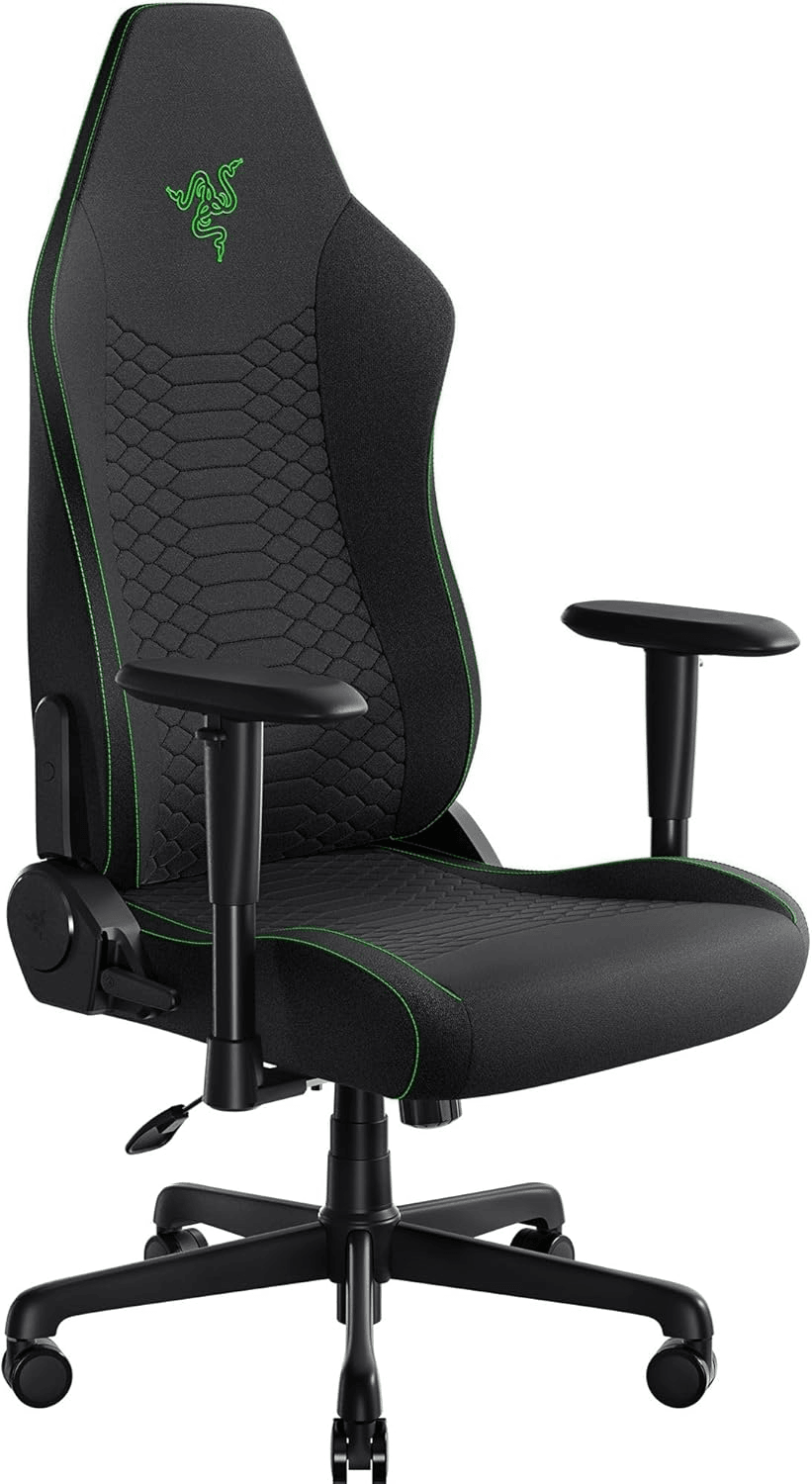 Razer Iskur V2 X Ergonomic Gaming Chair: Built-in Lumbar Support, Widened Seat Base, High Density Foam Cushions, Adjustable 152 Degree Recline, 2D Armrests, Plush Fabric Finish - Black image