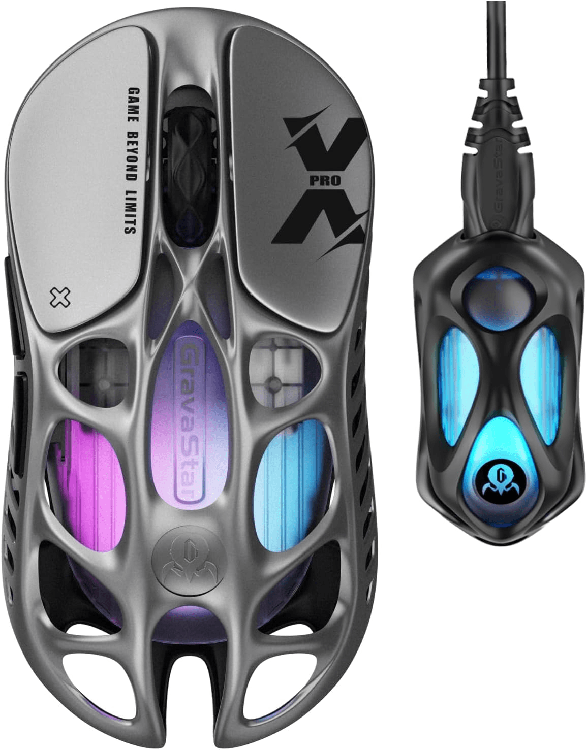 GravaStar Mercury X Pro Wireless Gaming Mouse, Come with 8K Dongle – 32,000 DPI PAW 3950 Sensor, 8,000Hz Polling Rate, Only 49g, Magnesium Alloy Hollow Frame, RGB Lighting, 5 Programmable Buttons image