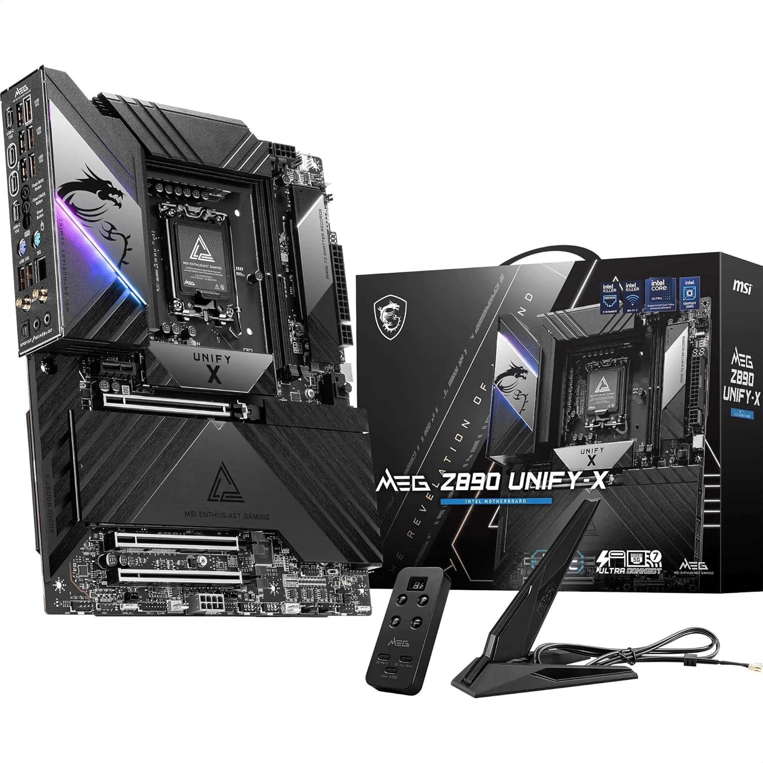 MSI MEG Z890 Unify-X LGA 1851 ATX Motherboard, Intel Z890 Chipset, 2x DDR5 UDIMM Slots, Up to 128GB Max Memory, 3x PCIe x16 Slots, 6x M.2 Slots, WiFi & BT Connectivity | 911-7E20-001 image