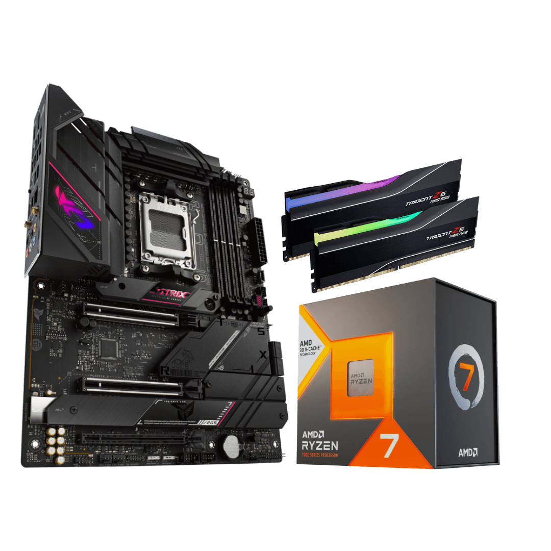 ROG X3D Bundle, AMD 7800X3D Desktop Processor, ASUS ROG STRIX B650E-E GAMING WIFI Motherboard, 64GB (2x32GB) AMD EXPO DRAM image