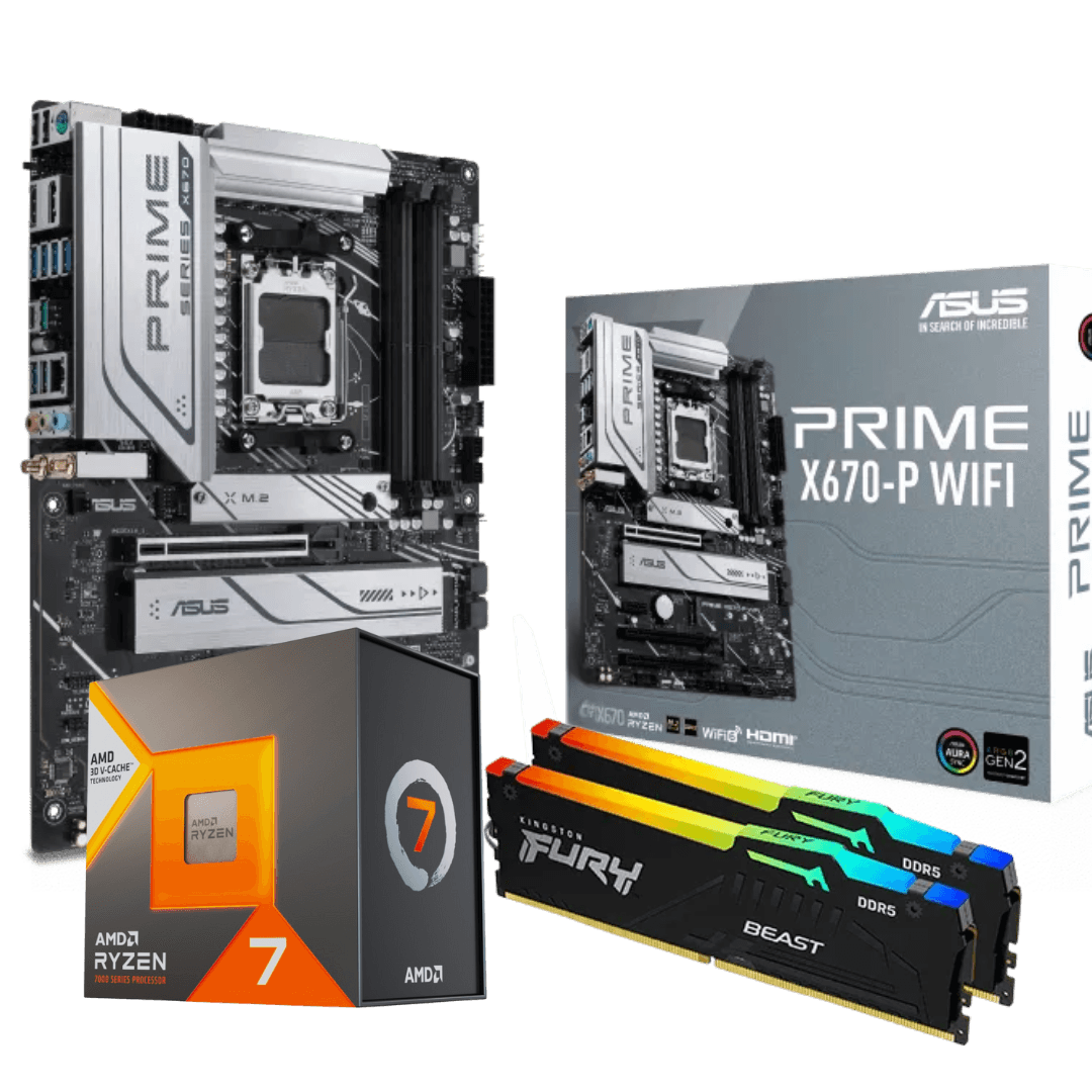 Prime X3D Bundle,  AMD 7800X3D Desktop Processor, Prime X670-P WIFI DDR5 Motherboard, 32GB (2x16GB) DDR5 DRAM image