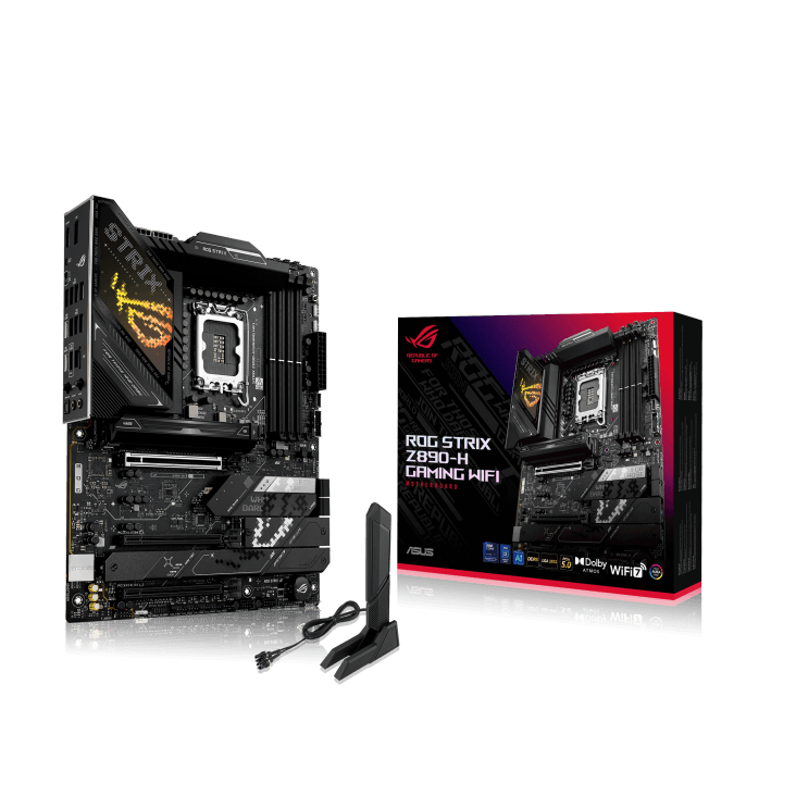 ASUS ROG STRIX Z890-H GAMING WIFI  ATX Motherboard, Intel Socket LGA1851, 4x DIMM slots, max. 256GB, DDR5, 4x M.2 slots and 4 x SATA 6Gb/s ports, Pcie 5.0, GEN 5, Wi-Fi 7, Bluetooth v5.4, Black | 90MB1K20-M0EAY0 image