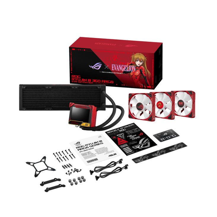 Asus ASUS ROG Ryujin III 360 EVA-02 Edition aRGB Liquid CPU Cooler, 3.5" Full Color LCD, 2200 RPM Fan Speed, 3x 120mm Magnetic Daisy-Chainable Fan, 360mm Radiator,  70.07 CFM Airflow | 90RC00L3-M0UAY0 - product view 1 of 15