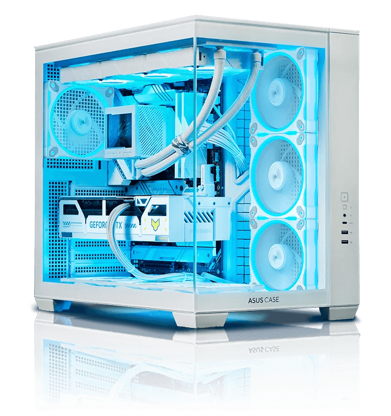 White Gaming & Workstation PC Powered by ASUS: Intel Core Ultra 7 265KF + NVIDIA RTX 5070 Ti 16GB GDDR7 White, 32GB DDR5 6200MHz, 1TB NVMe SSD, 360mm ASUS ROG RYUJIN III LCD AIO, 850W  ATX 3.1,  WiFi 7, ASUS A32 PLUS Panoramic Case image