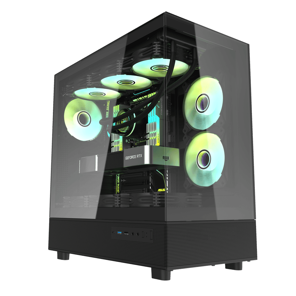 Darkflash DPX90 ATX/M-ATX/M-ITX Gaming Pc case With 3 ARGB Fans, 270 Panoramic Pillarless Design, Tempered Glass Panels, Supports 360mm Radiators, USB Type-C image