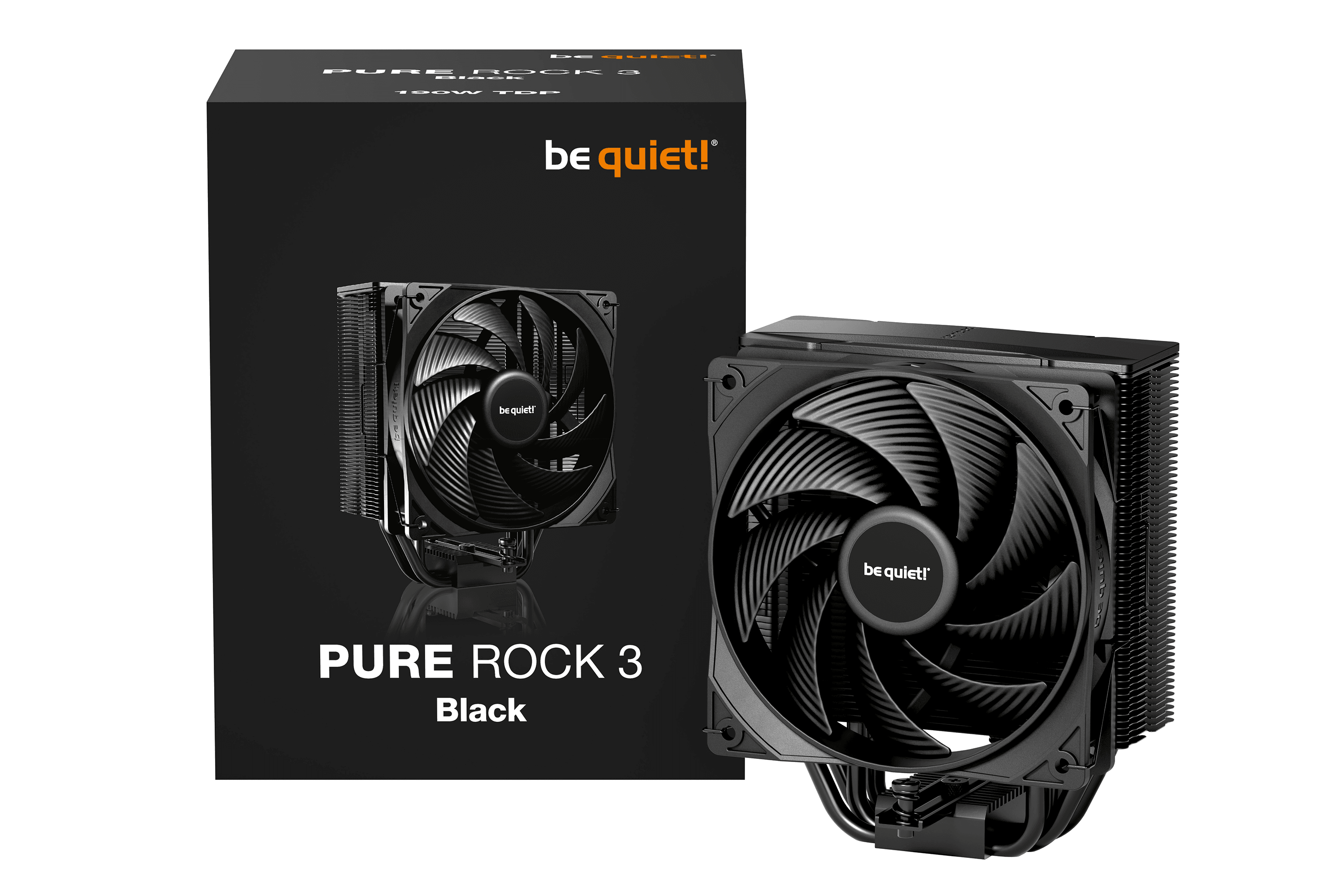 be quiet! Pure Rock 3 Black CPU Air Cooler | 4 High Performance 6mm Heat Pipes with HDT Technology | 120mm PWM Fan | AMD:AM4 AM5/Intel LGA 1700/1150/1151/1200 | Black | BK039 BK039 image