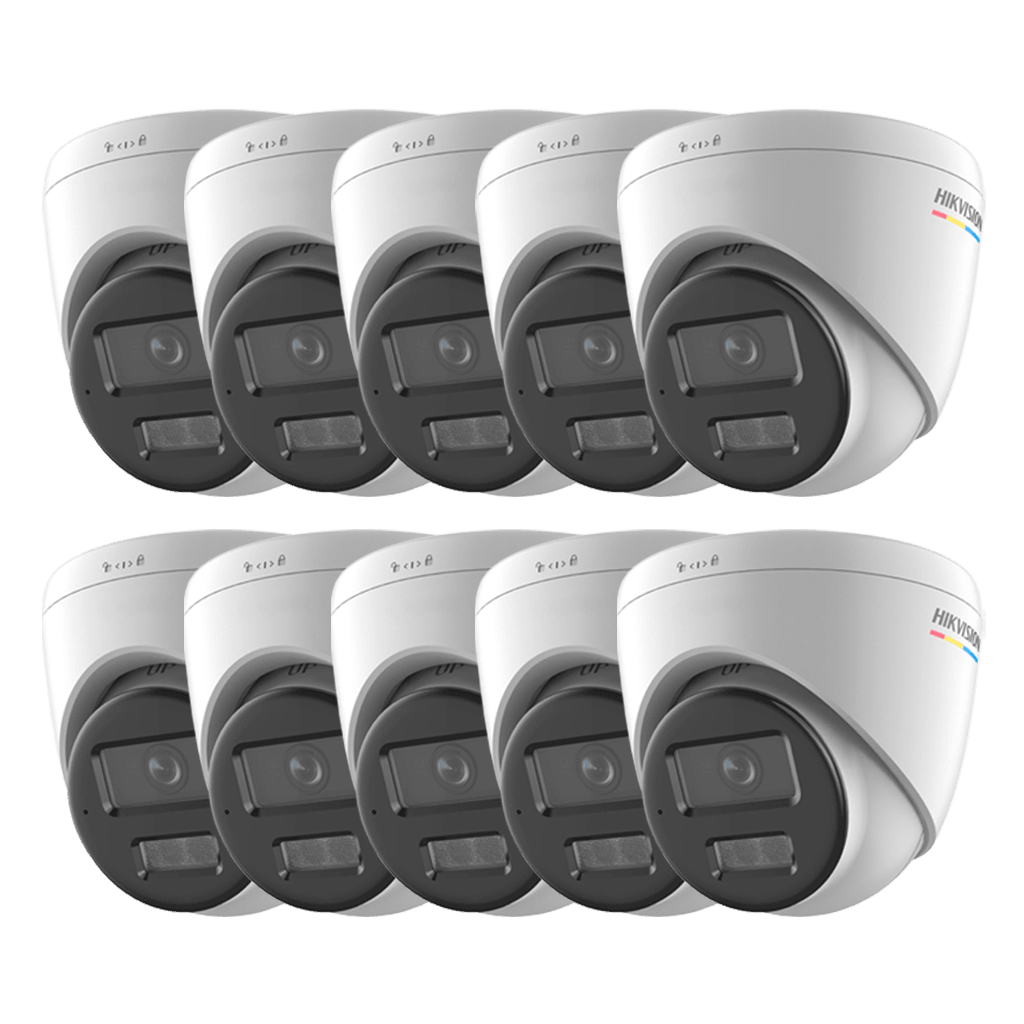 Hikvision IP Camera x10 Bundle, Hikvision DS-2CD1327G2H-LIU Smart Hybrid Light Fixed Turret Network Camera, Built-in microphone, Human and Vehicle Detection image