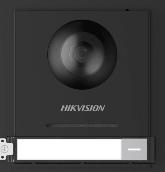 Hikvision DS-KD8003-IME1 KD8 Series Pro Modular Door Station With Brackets, 2MP HD Colorful Camera, Fish eye, IR Supplement, 1 Call physical Button, 2 lock relays, 4-ch alarm input, IP65, 12 VDC or standard PoE, image