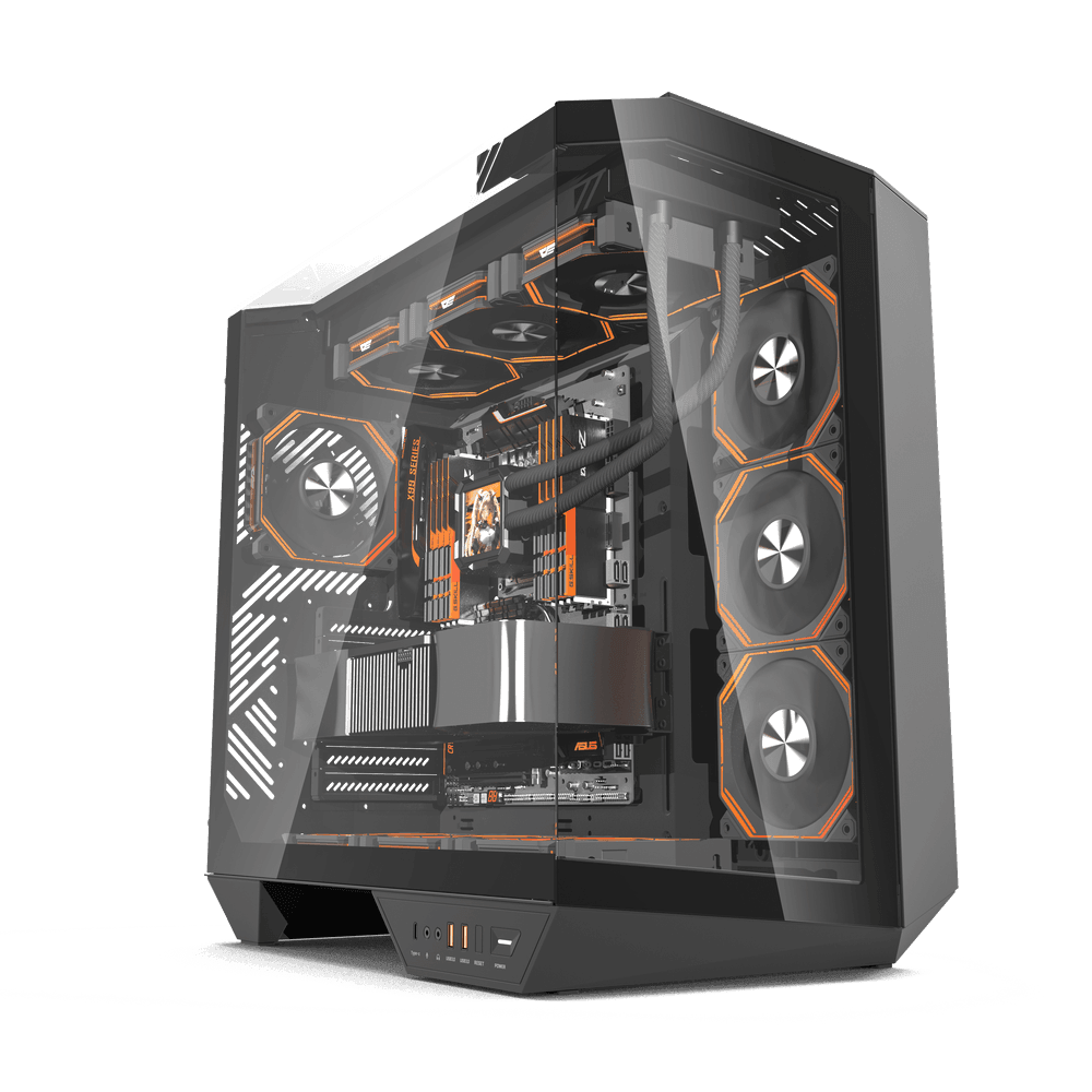 Darkflash DY470 ATX/MATX/ITX Triple Glass Black Gaming PC Case with 4x 120MM ARGB Fans & GPU Holder, Triple Glass Design, Supports 360MM Radiators, USB Type-C image