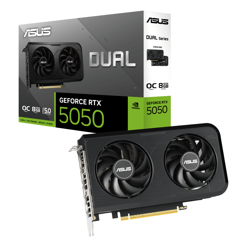ASUS Dual GeForce RTX 5050 8GB GDDR6 OC Edition Graphics card, 2677 MHz (OC Mode), Blackwell Architecture | 90YV0N72-M0NA00 image