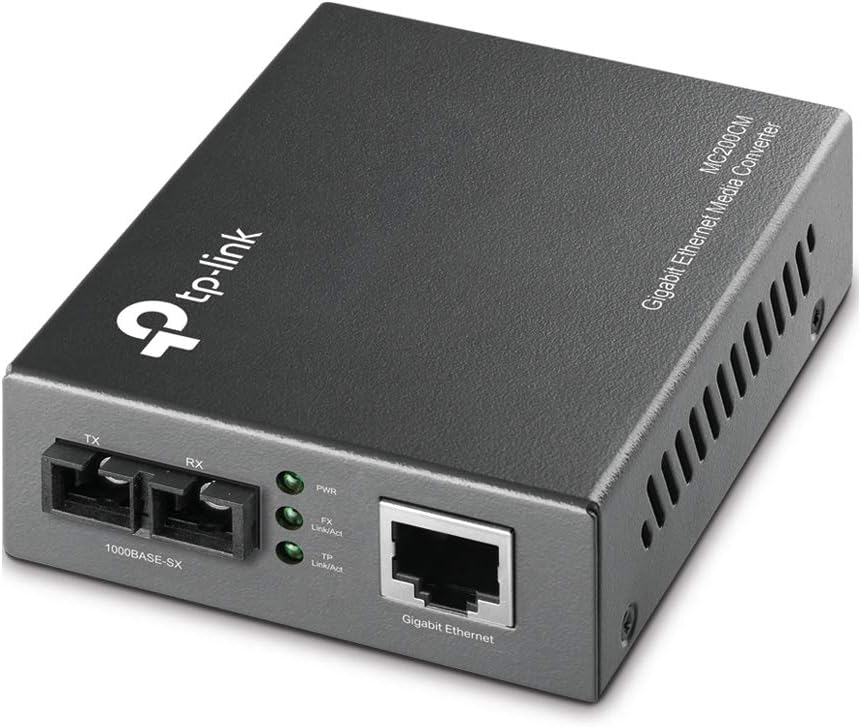 Tp-Link Gigabit Sfp To Rj45 Fiber Media Converter, Fiber To Ethernet Converter 10/100/1000Mbps Rj45 Port To 1000Base-Sx Multi-Mode Fiber (MC200CM) Black image