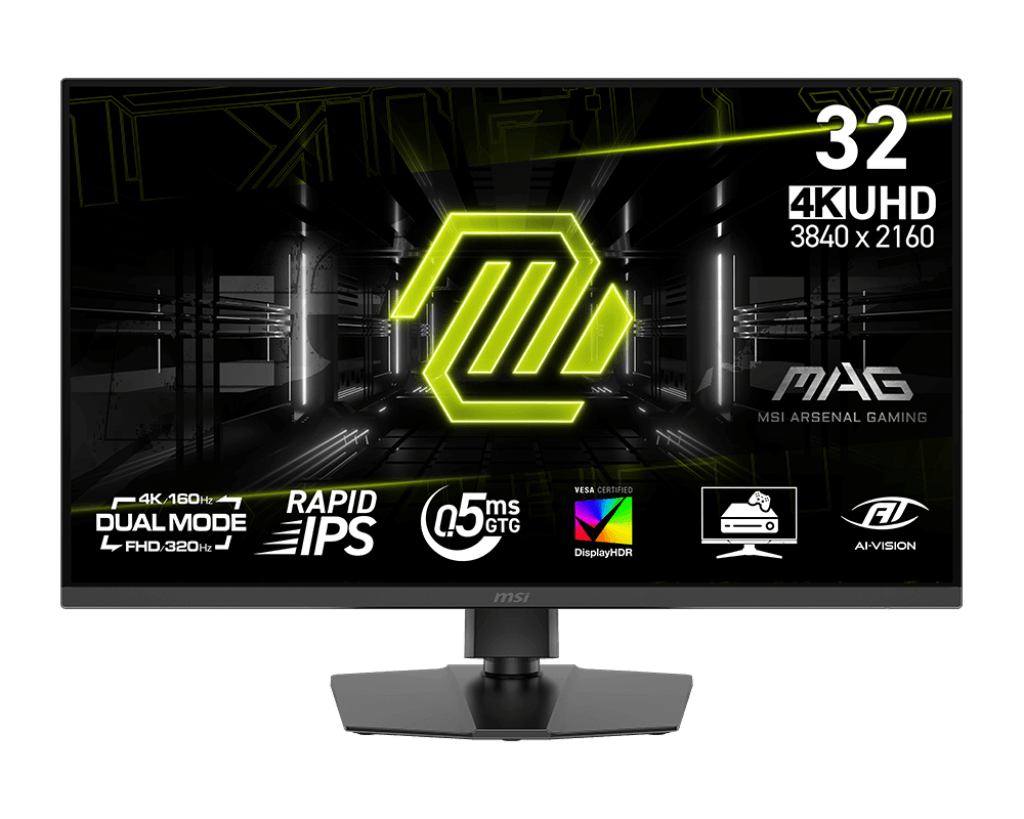 MSI MAG 322URDF E16 Gaming Monitors, 32" 3840 x 2160 Rapid IPS, Dual Mode 4K UHD 160Hz, FHD 320Hz, 0.5ms (GtG) Response Time, DisplayHDR 400, Adaptive-Sync, Black | 9S6-3DD89T-001 image