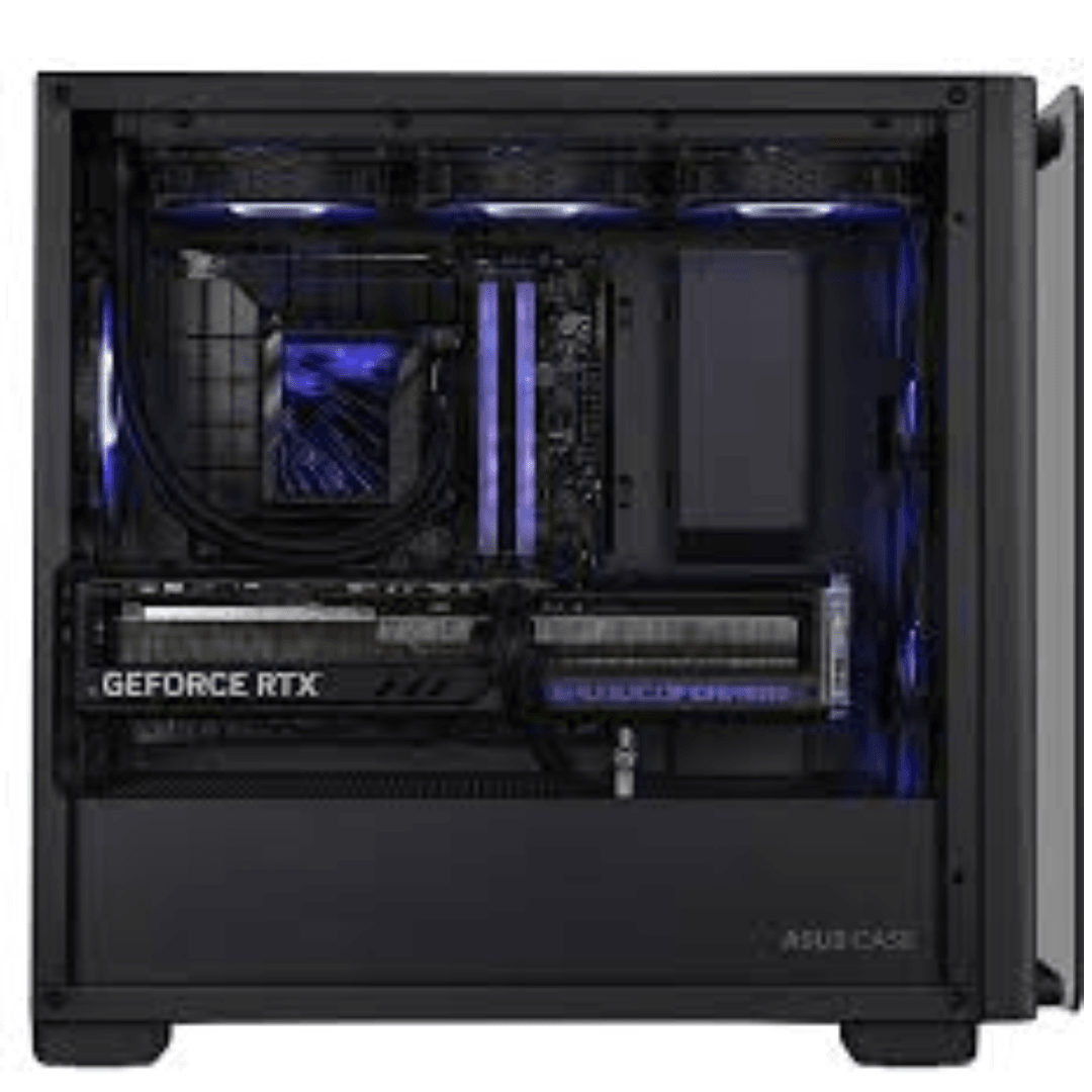 AMD Gaming PC Powered By ASUS, AMD Ryzen 7 9800X3D, 8 Cores, 16 Threads, RX 9070, AMD Radeon 16GB GDDR6, 64GB (2x32GB) RAM, 1TB NV3 NVMe, AIO LCD Cooler, 850W image