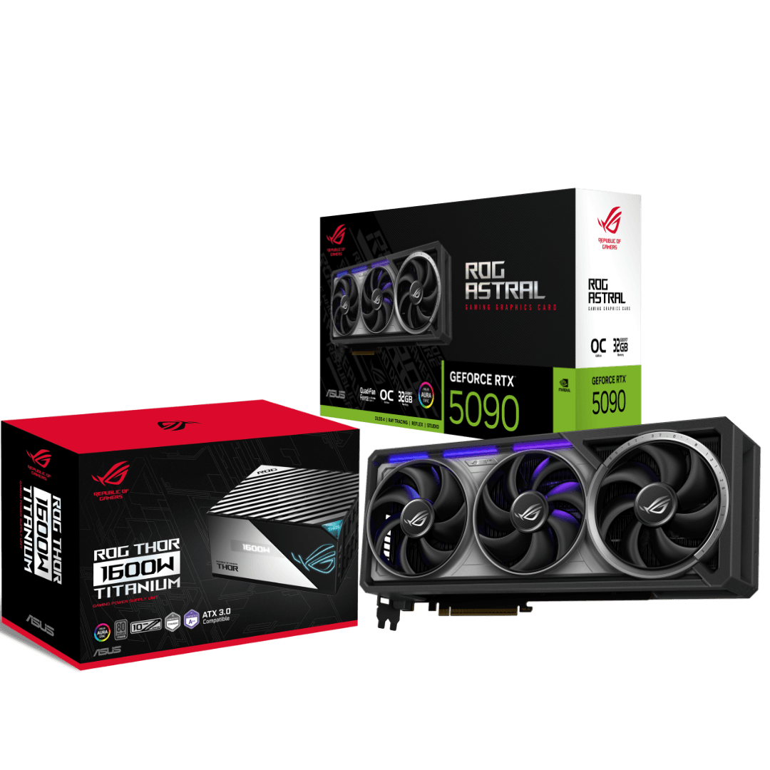Asus ASUS ROG Astral GeForce RTX 5090 OC Edition 32GB GDDR7 Graphics Card & ROG Thor 1600W Titanium Gaming Power Supply Bundle - product view 1 of 10