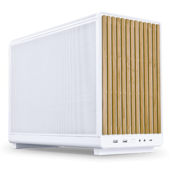 Lian Li A3-mATX Computer Case Wood Edition, 26.3L Micro Form Factor, Supports Up to 360mm Radiator, 10x 120mm Fan Support, Steel Mesh Side & Top Panels, White | G99.A3X-WD.00 image