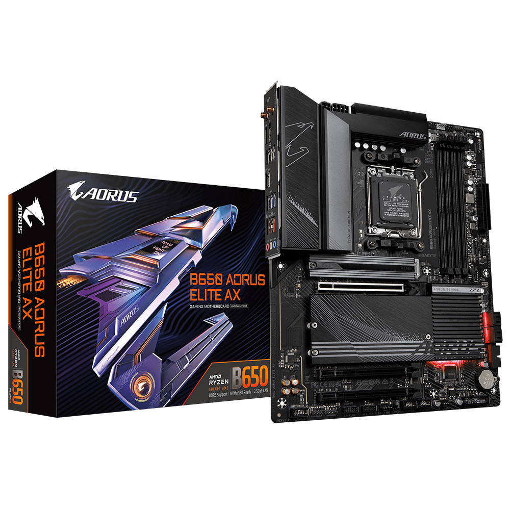Gigabyte B650 Aorus Elite AX rev.1.x DDR5 ATX Motherboard, AMD B650 Chipset, AMD Socket AM5, NVMe SSD,Realtek 2.5GbE LAN & Wi-Fi 6E AX210, PCI 4x16/1x DP/1xHDMI/1 x USB Type-C | B650 AORUS ELITE AX image