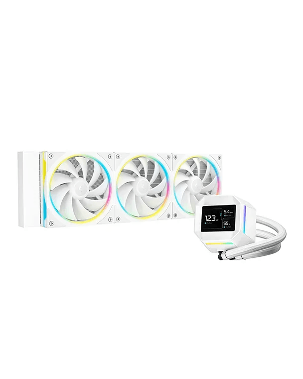 Deepcool LM360 AIO LCD ARGB Liquid Cooler,  2.4" IPS LCD Display, 6th-generation Pump, 2500～3600 RPM±10%, 66.23 CFM Fan Airflow, 3.27 mmAq Fan Air Pressure, Hydro Bearing, White | R-LM360-WHDMMC-1 image