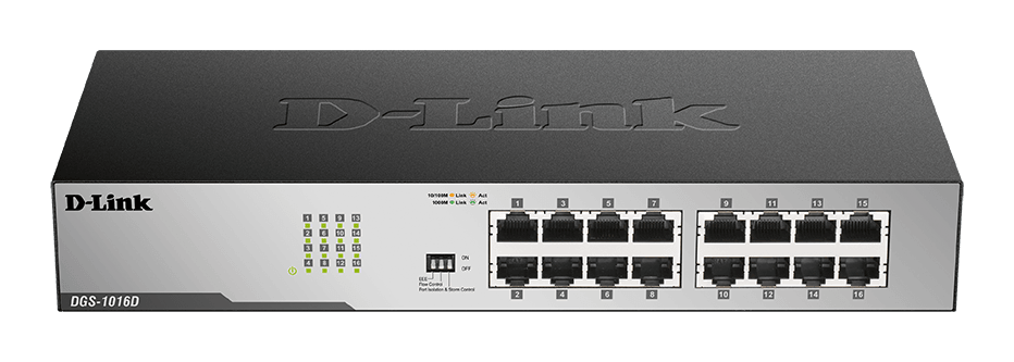 D-Link DGS-1016D 16-Port Gigabit Unmanaged Desktop Switch | Energy-Efficient Ethernet (EEE), 802.3x Flow Control, Jumbo Frame Support, Port Isolation, and Storm Control | Surge/Lightning Protection, RoHS Compliant, 32 Gbps Switching Capacity, 23.81 Mpps image