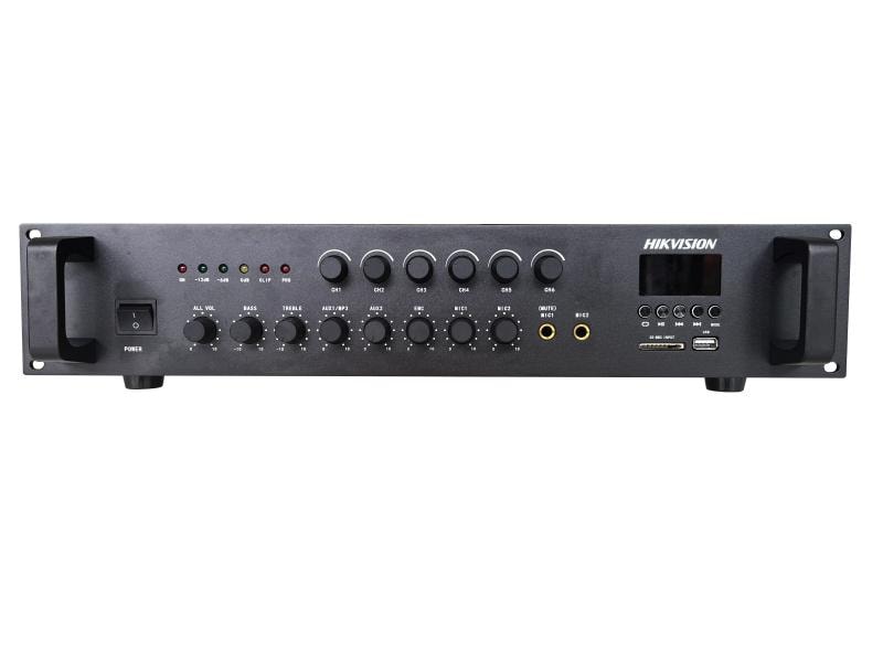 Hikvision DS-QAE0A120G1-VB6 120W 6-Zone Analog Amplifier, 2x AUX, 1x EMC,  2x Microphone Inputs, Built in Bluetooth/MP3 image