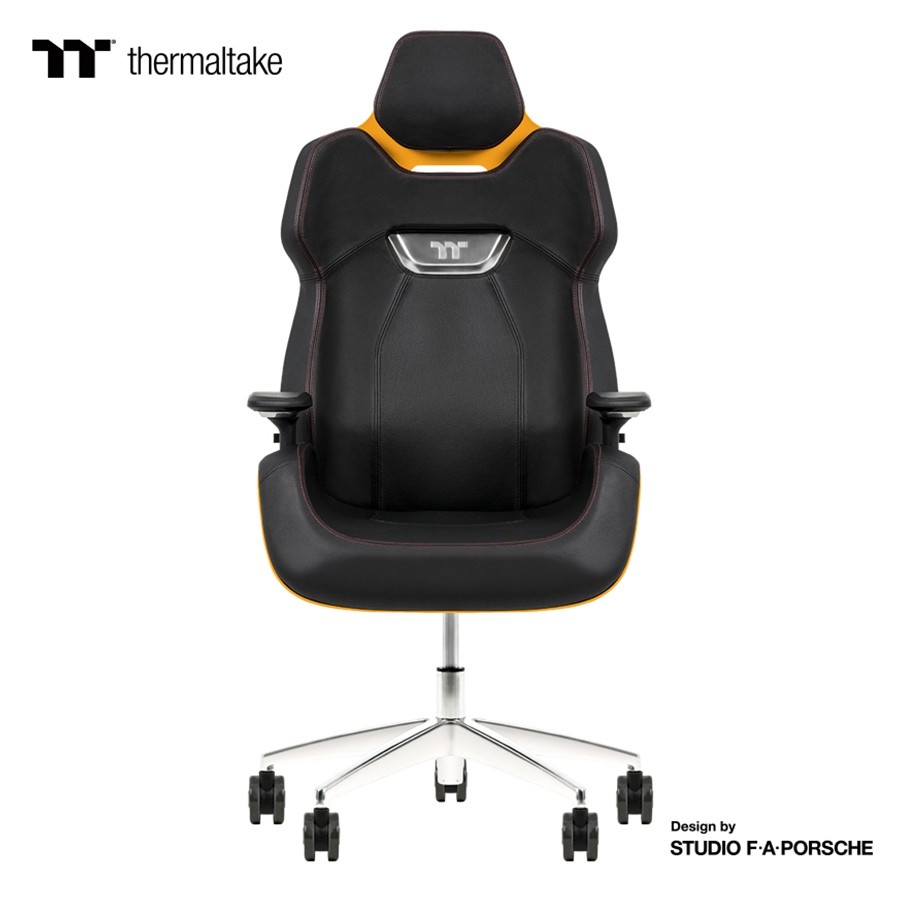Thermaltake Argent E700 Real Leather Gaming Chair, Design by Studio F. A. Porsche, 4D Adjustable Armrests, Wire-Control Mechanism, 4 Gas Lift-Sanga Yellow - product view 1 of 6