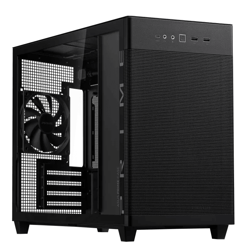 ASUS Prime AP201 Tempered Glass MicroATX Computer Case, Removable Dust Filter, Up to 360mm Radiator Support, Up to 4 Fans, Black | 90DC00G0-B39010 image