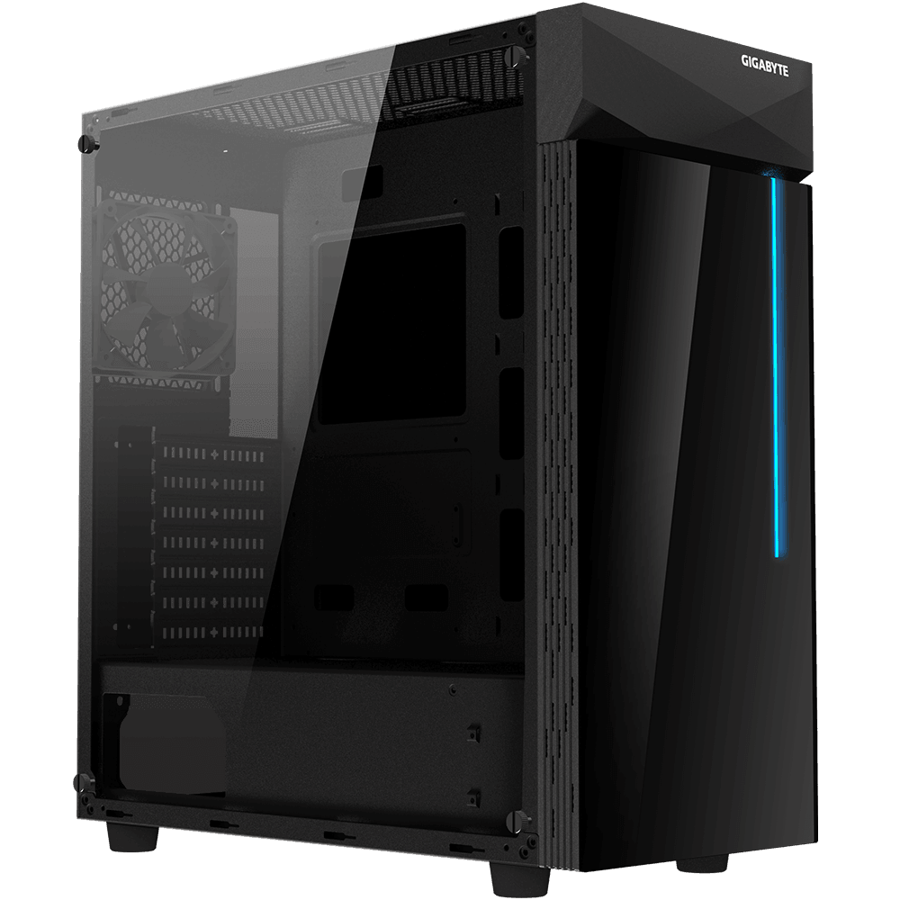 GIGABYTE C200 GLASS Mid Tower Case, Tempered Glass Front panel, With RGB LED Switch & 2 USB 3.0 on I/O Panel, M/B Upto ATX, PSU Shroud Design, Black | GB-C200G image