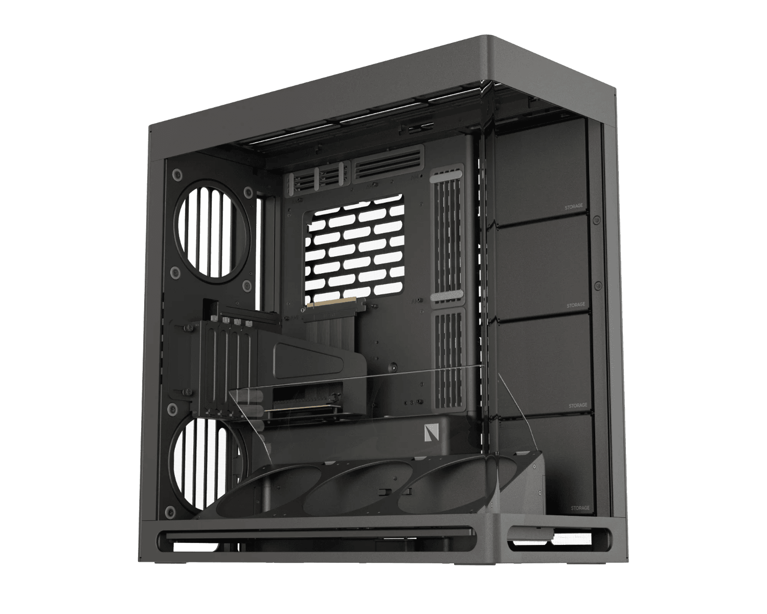 HAVN HS 420 VGPU Mid-tower PC Case, Motherboard Supports Upto E-ATX, VGPU Mount Kit with a PCI E 5.0 riser cable, 11x Fan Support, 3-way Adjustable GPU Support, Black | HVN-CA-HS420-08 image