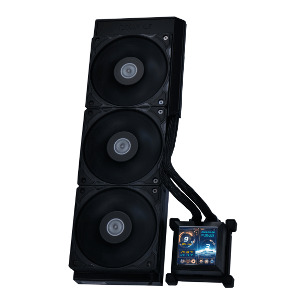Lian Li HydroShift LCD 360S AIO Liquid Cooler, 2.88???LCD Screen, 3800RPM (Max.) Pump Speed, 5 mm H2O???Max.) Air Pressure, 73.14 CFM???Max.) Air Flow, FDB Bearing, Black | HSLCD36SB BLACK image