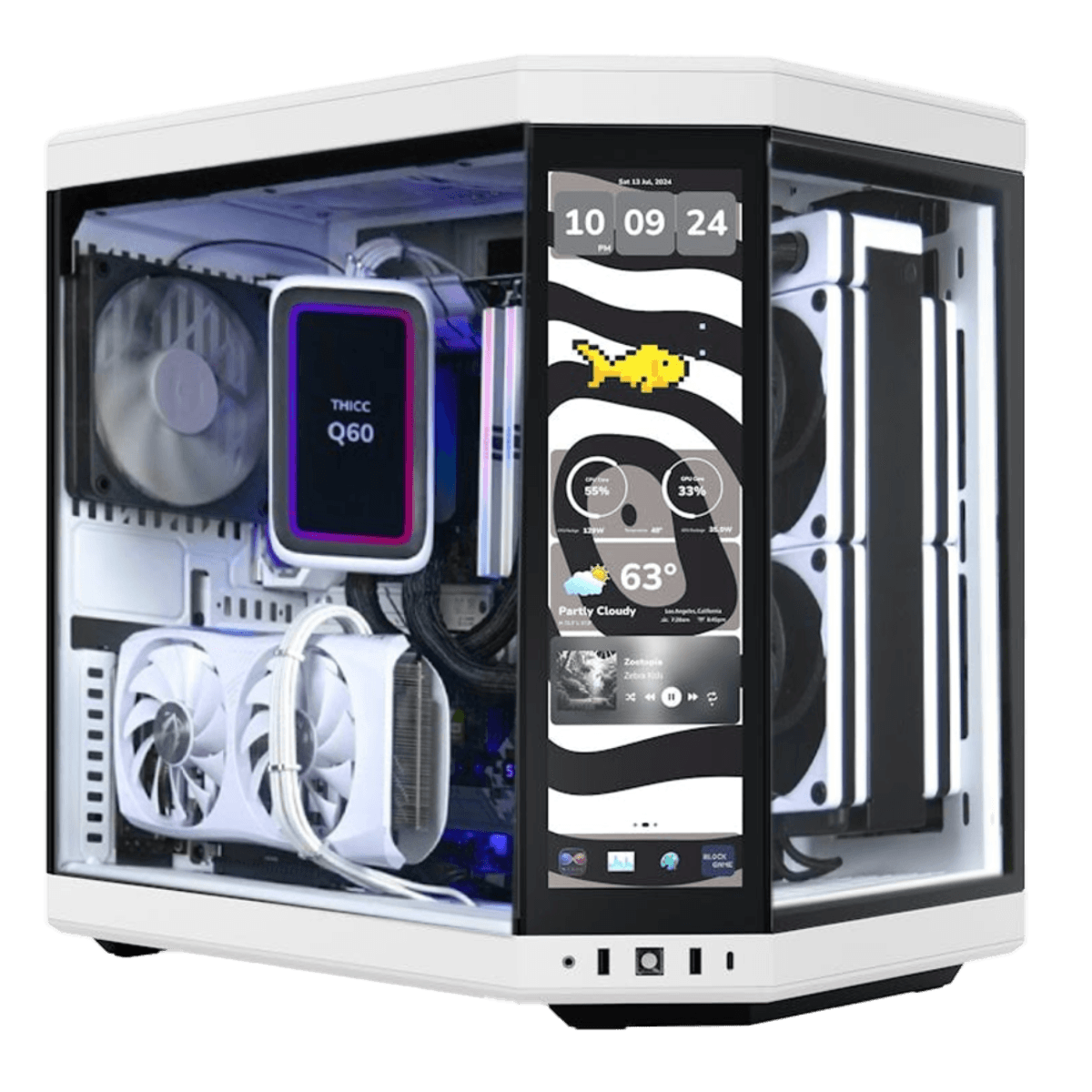 Nanotech Hyte Y60 Display Gaming PC, AMD Ryzen 9 9900X, Nvidia 4080 SUPER 16GB, 64GB (2x32GB) RAM, 2 TB 990 Pro, 240mm AIO Q60 Cooler, 1000W  - product view 1 of 1