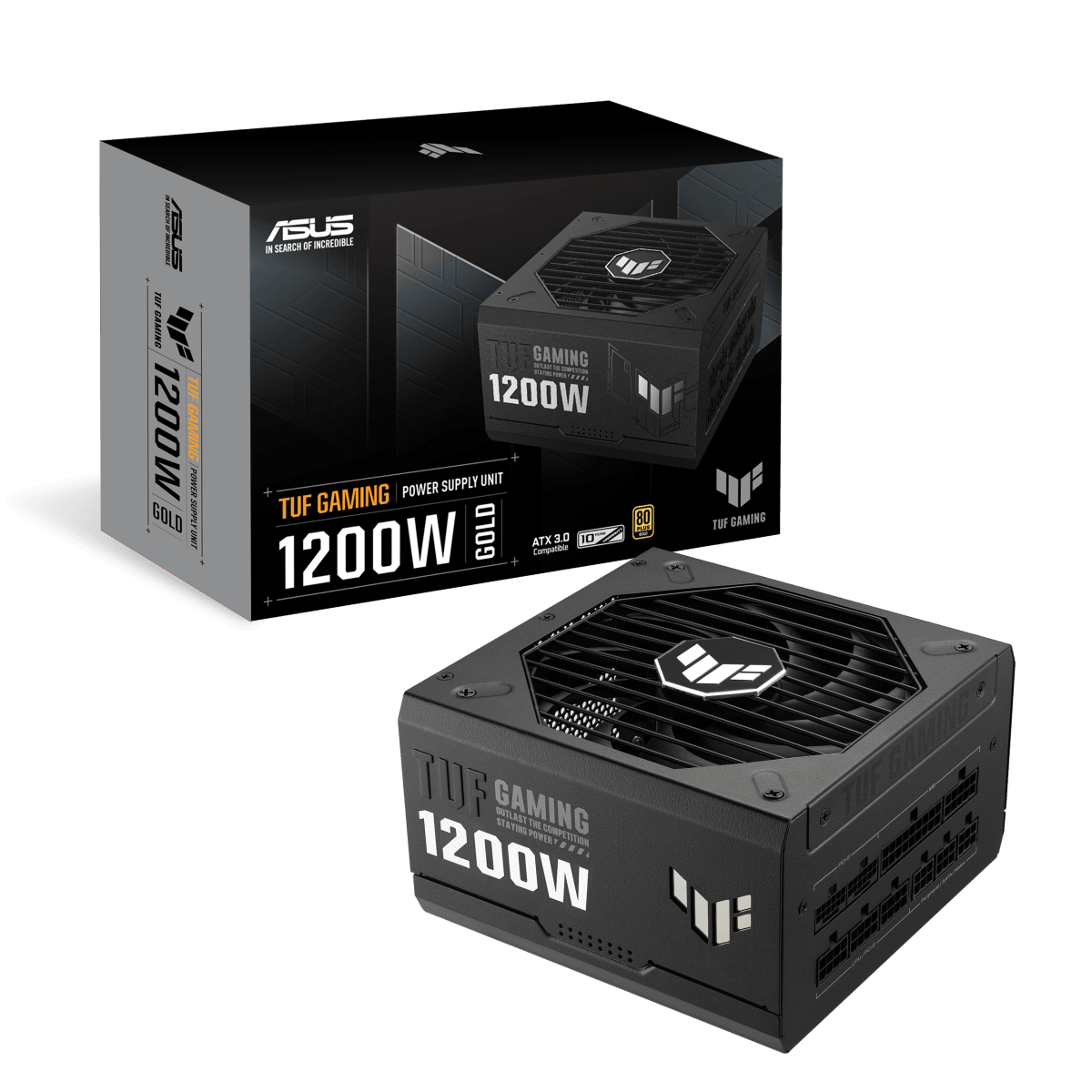 Asus ASUS TUF Gaming 1200W Fully Modular Power Supply, 80 Plus Gold Certification, ATX12V, 135mm Axial Tech Fan Design, Protective PCB Coating, ATX 3.0 Compatible, Black | 90YE00S0-B0NA00 - product view 1 of 4