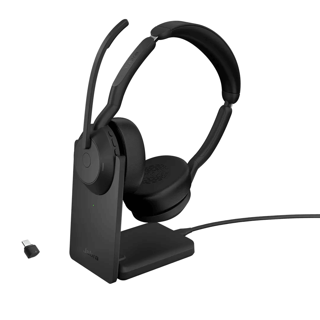 Jabra Jabra Evolve2 55 Link380c UC Stereo Headset w Charging Stand, 4 microphones for professional audio quality, Pair up to 8 devices, Up to 18 hours battery life | 25599-989-889 - product view 1 of 4