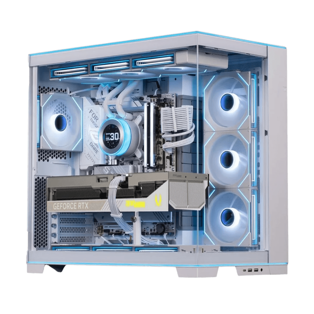 High-End White Gaming PC: Intel Core Ultra 7 265KF + ZOTAC RTX 5080 OC White 16GB, 32GB DDR5 6000MHz, 2TB Gen5 NVMe (14,700MB/s), 360mm LCD AIO, 1000W ATX 3.1, WiFi 7, Lian Li O11 image