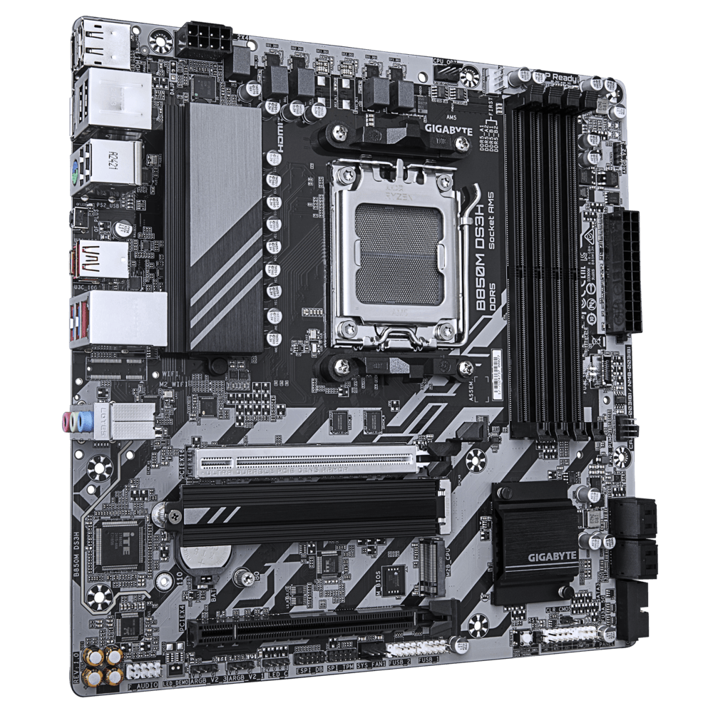 Gigabyte B850M DS3H AM5 Micro ATX DDR5 Motherboard, 4x DIMMs with AMD EXPO, 2x M.2 slots, 1x PCIe 5.0, EZ-Latch, 2.5GbE LAN | B850M DS3H image
