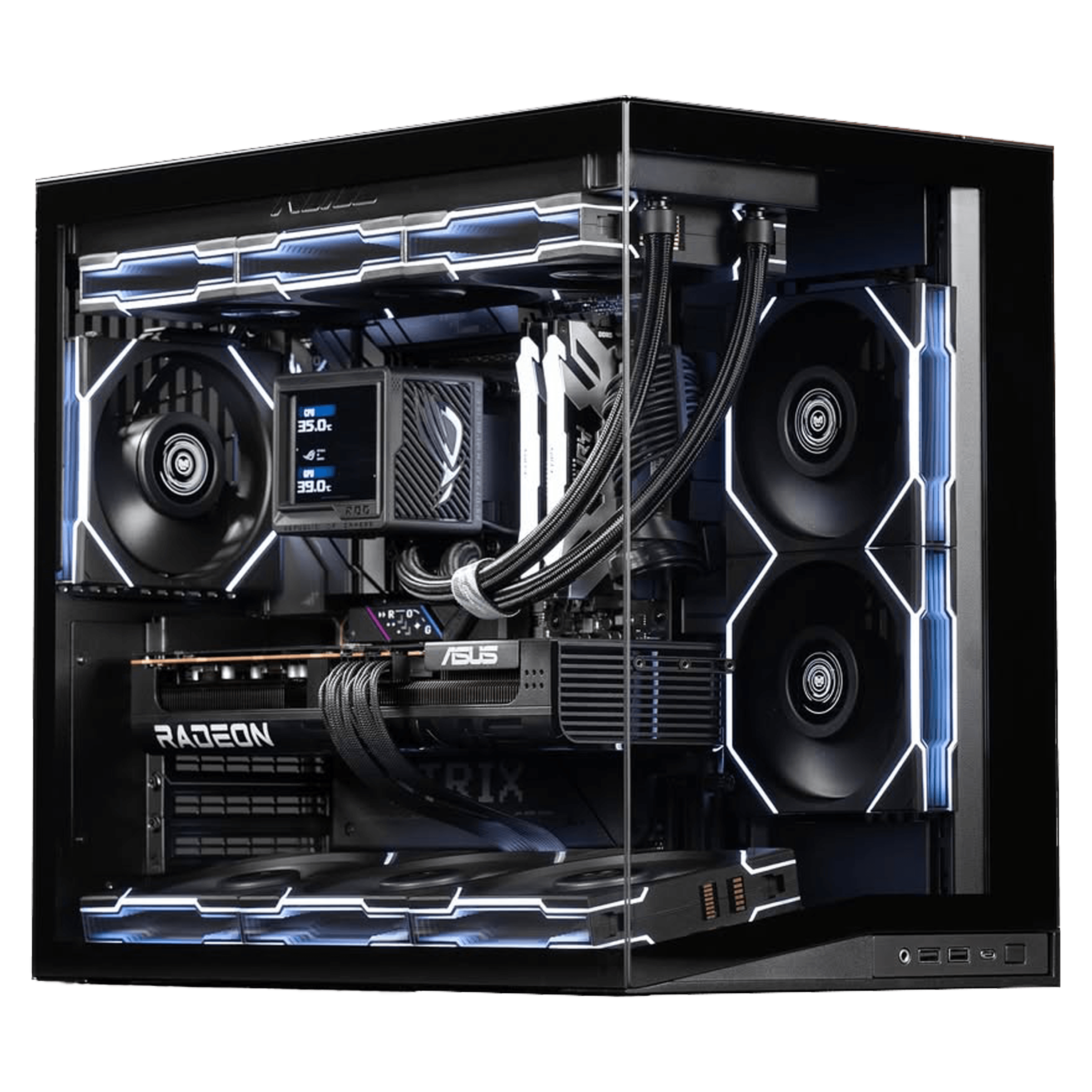 Mini Gaming PC, AMD Ryzen 7 7800X3D – 8 Cores, 16 Threads, 5.0GHz, RTX 5070 OC Edition 12GB GDDR7, 64GB (2x32GB) DDR5 6400MHz,  990 PRO 2TB NVMe, 850W ATX 3.1, RYUJIN III 360 ARGB EXTREME AIO,  O11 DYNAMIC MINI V2 FLOW,  Wireless LCD 120 Reverse Blade Fans image