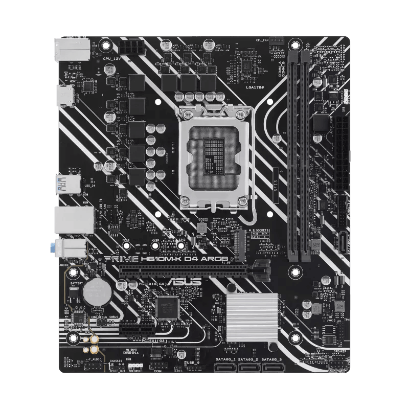 ASUS PRIME H610M-K D4 ARGB Intel H610 (LGA 1700) micro-ATX DDR4 Motherboard, PCIe 4.0, M.2 slot, Realtek 1 Gb Ethernet, HDMI, USB 5Gbps, SATA 6 Gbps, Two-Way AI Noise Cancelation, Aura Sync | 90MB1HN0-M0EAY0 image