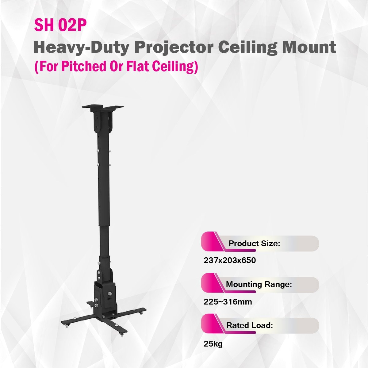 Skill Tech SH 02P Heavy-Duty Projector Ceiling Mount (For Pitched Or Flat Ceiling), Adjustable Length,  15?? tilting Adjustments image