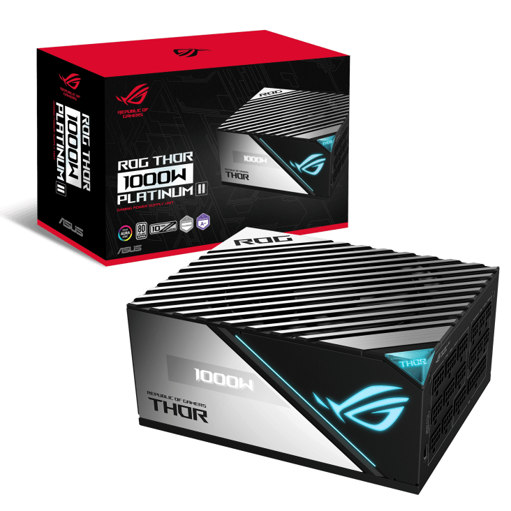 Asus Asus Rog Thor 1000P2 ATX Power Supply Unit, With Aura Sync & OLED Display, 1000W Power, 80 Plus Platinum II Certification, 135mm PWM Fan, 0dB Cooling, Modular | 90YE00L4-B0NA00 - product view 1 of 11