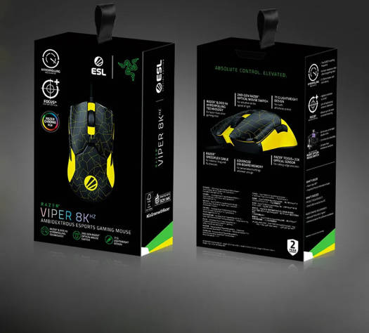 Razer Viper 8K Hz ESL Edition Wired Gaming Mouse, Ambidextrous Esports, With 8000Hz Polling Rate, Chroma RGB Lighting, Focus+ 20K DPI Optical Sensor, 8 Prog Buttons, Black/Yellow | RZ01-03580200-R3M1 image