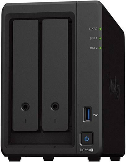 Synology DiskStation DS723+ 2-Bay NAS, 2.6GHz AMD Ryzen R1600 Dual-Core, 2GB DDR4 RAM, 2x 3.5/2.5" Bays | 2 x M.2 2280 Slots, 1x USB-A 3.2, 1x eSATA, 2x Gigabit Ethernet, Black | DS723+ image